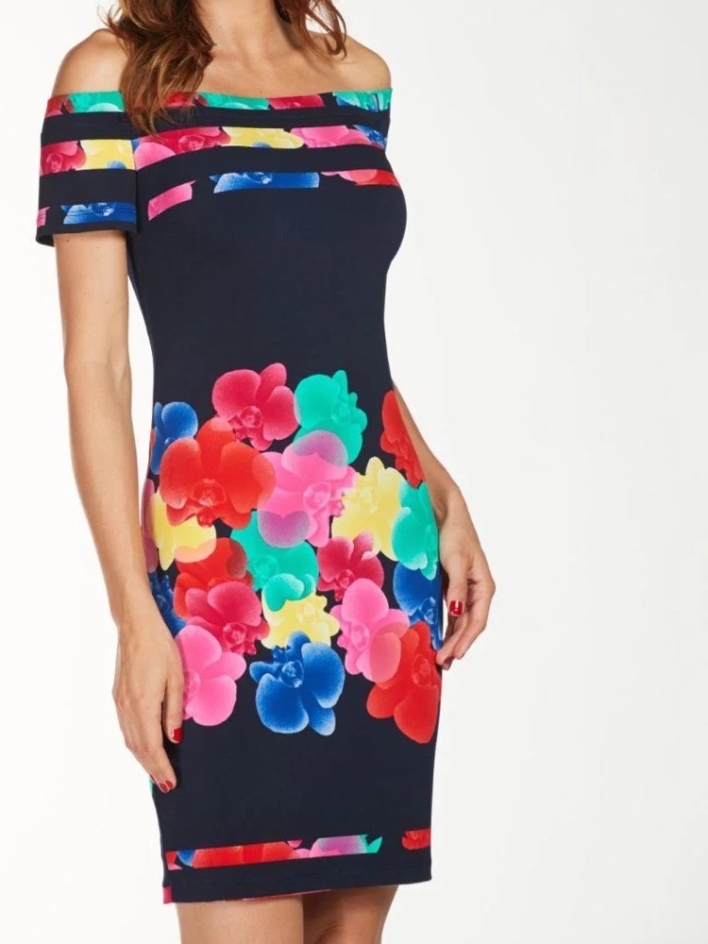 Frank Lyman Design Navy Off-Shoulder Floral Bodycon Mini